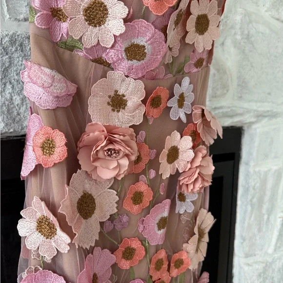 Floral Mesh Gown with 3D Flowers - Picture 3 of 9